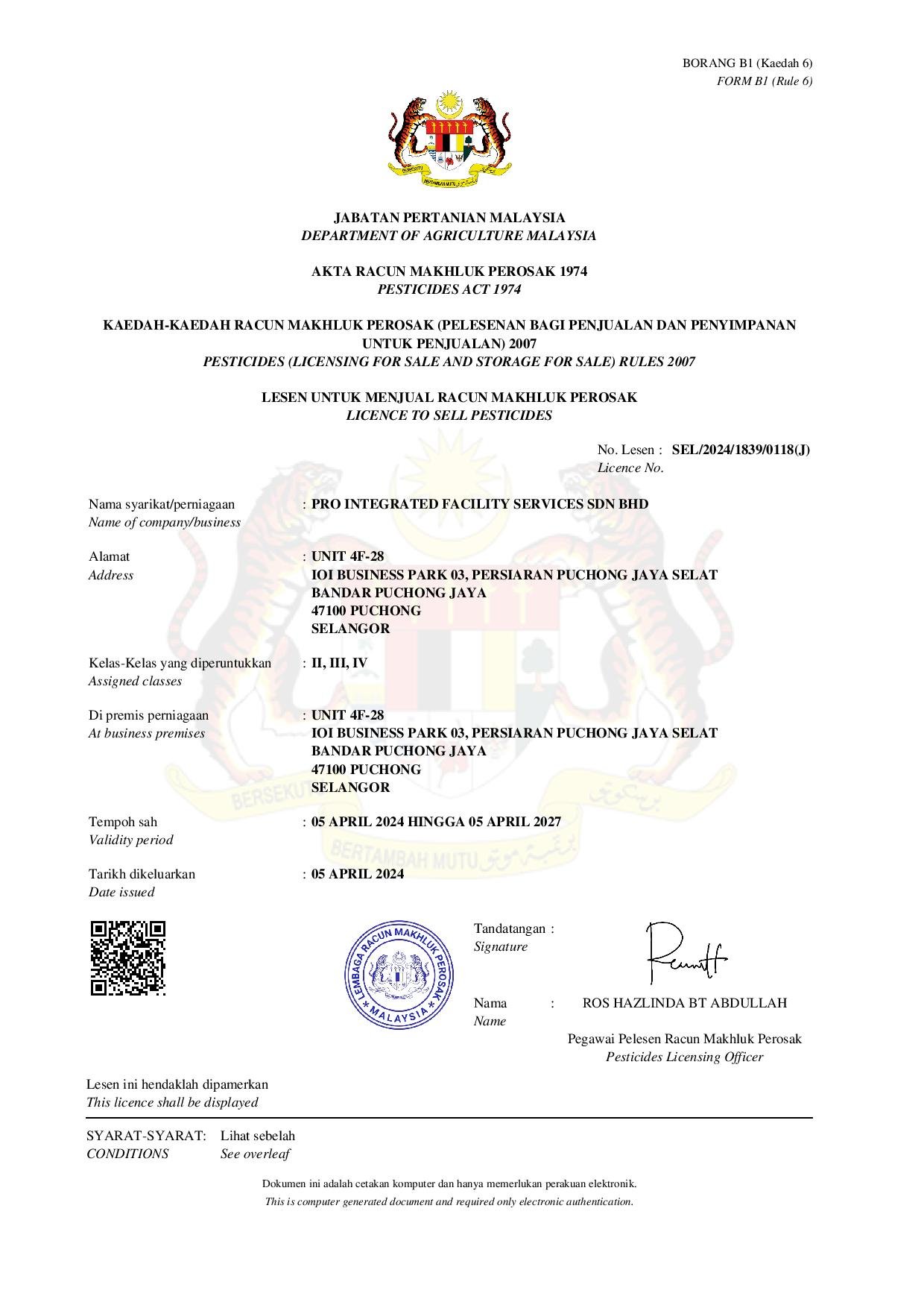 Lesen Premis Racun Perosak