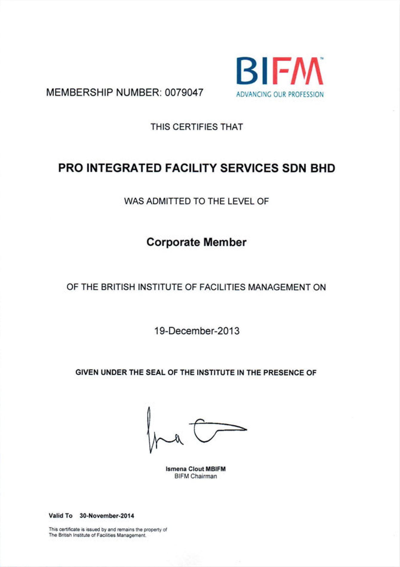 Corporate Member of the British Institute of Facilitites Management